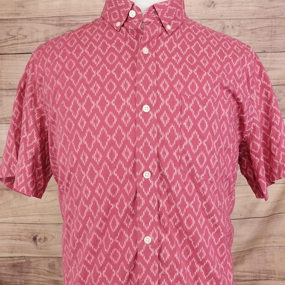 Banana‎ Republic Shirt Mens XL Red Stretch Soft Wash Slim Fit Ikat Print